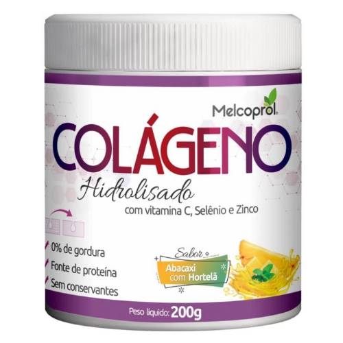 Colágeno hidrolisado com vitamina C, selênio e zinco Sabor abacaxi com hortelã 200g Melcoprol