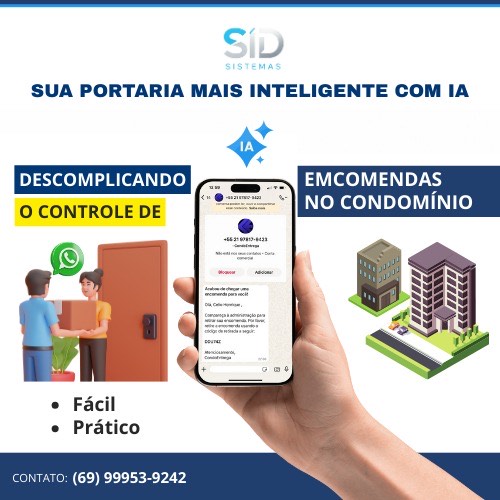 Sua encomenda chegou com muito
mais praticida
Com o sistema da SID, a portaria fica mais organizada e os moradores recebem notificações automáticas no celular.
/ Tecnologia que facilita a vida no condomínio.