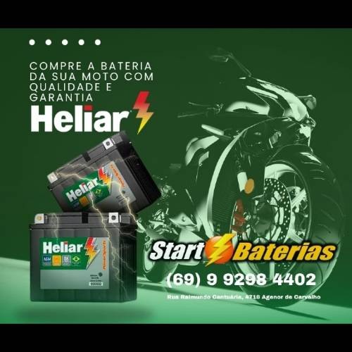 Peça sua bateria de onde estiver, em casa na rua ou no trabalho, Start Baterias Heliar vai até você. Chama no WhatsApp 9 9298 4402 e saiba mais...