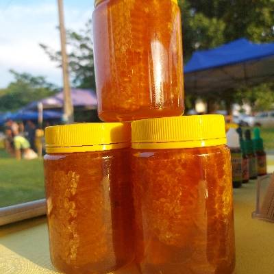 Mel com favo 
Temos de 500g e de 1kg

500g R$ 45,00 reais
1 kg R$ 65,00 reais  

Entrega com taxa conforme o bairro