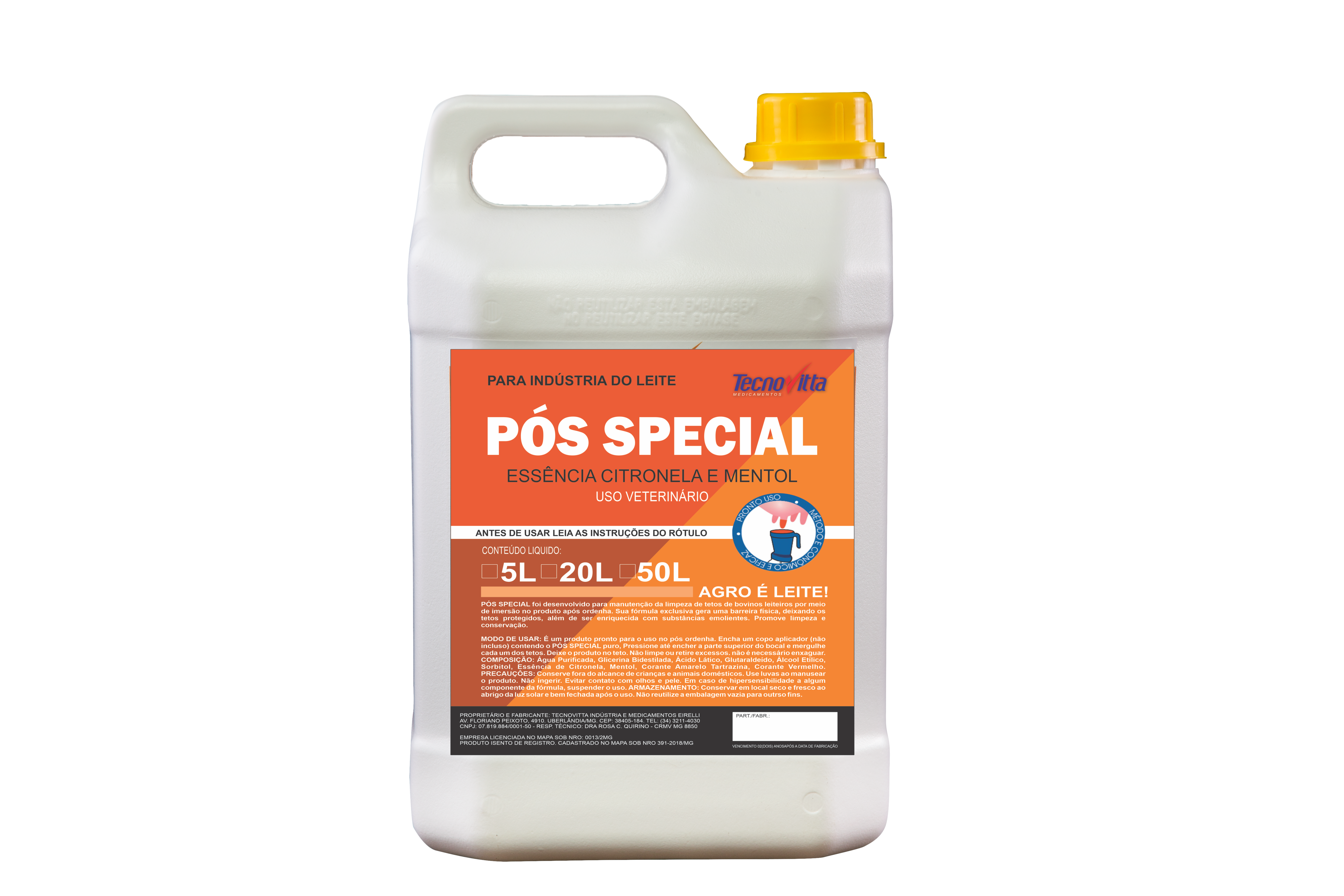 Pós-Dipping à base de ácido lático, mentol e citronela, com formação de filme protetor, efeito marcador prolongado, sem gotejamento. Hidrata e protege os tetos dos principais agentes causadores da mastite. O mentol promove um efeito refrescante e calmante. A citronela é um repelente natural de moscas, reduzindo o risco de irritação e infecções nos tetos.