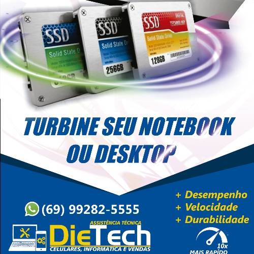 Se o seu computador ou notebook está lento e travando. Fazemos instalação de SSD que é um armazenamento que deixa o desempenho de 5x a 20x mais rapido. Trabalhamos com SSD Sata, M2 sata, Nvme e marcas como kingston e alltek original nacional.
Valores:
- SSD sata 120gb = R$ 250,00 já instalado e formatado. 90 dias de garantia
- SSD nvme 250gb = R380