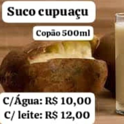 500 ml suco
Com água $10,00
Com leite $12,00