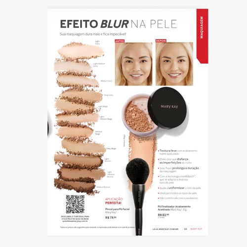 •Textura leve com acabamento
matte aveludado.

•Efeito blur que disfarça
as imperfeições do rosto.

•Sela, fixa e prolonga a duração
da maquiagem.

•Com a tecnologia IntelliMatch™,
que se adapta a diversos
tons de pele.

•Ajuda a uniformizar o tom da pele.

•Ideal para todos os tipos de pele.

•Não contém silicone e parabenos.
