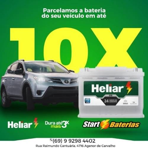 Peça sua bateria de onde estiver, em casa na rua ou no trabalho, Start Baterias Heliar vai até você. Chama no WhatsApp 9 9298 4402 e saiba mais...