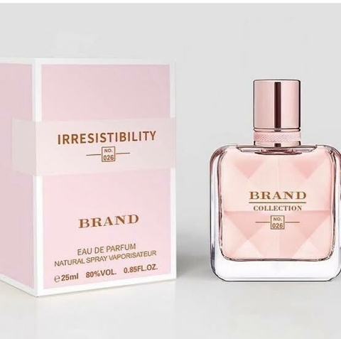 Brand Collections 25ml - Inspiração Givenchy IrresistibleNotas Olfativas:Notas de topo: Pera e Ambreta.Notas de fundo: Almíscar e Cedro da Virgínia.Notas de coração são: Rosa e Íris.