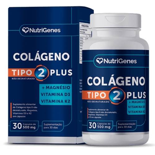 Colágeno Tipo 2 Plus + Magnésio, Vitamina D3 e Vitamina K2 30 cápsulas Nutrigenes